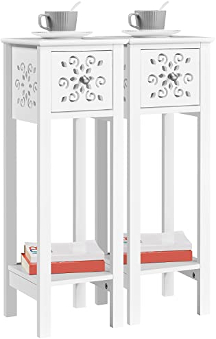 Yaheetech 2er Set Nachttisch Nachtschrank mit Schublade und offenem Ablagefach Beistelltisch Blumenmuster Nachtkommode für Schlafzimmer Wohnzimmer, 25× 25 ×73,5 cm Weiß