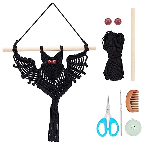 FREEBLOSS Makramee Fledermaus, Makramee Set mit Anleitung Halloween Fledermaus Deko Makramee Wandbehang für Anfänger Halloween Dekoration