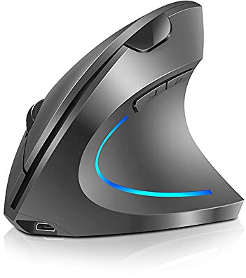 Docooler Souris verticale sans fil 2,4 G Souris ergonomique verticale rechargeable 3 niveaux de dpi réglables Lumière de flux RGB Plug N Play, noir