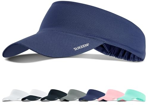 Sukeen Sun Visor Cap, Cooling Stretchy Visor with Sweatband Adjustable Baseball Cap Sun Protection Unisex Cool Visor Hat Instant Cooling Vizor Cap for Golf Tennis(55-60cm) Navy Blue