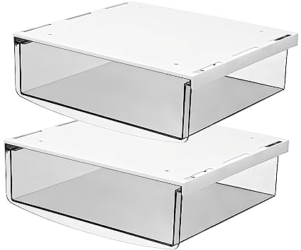 TUKA-i-AKUT 2X 1,7L Tiroirs Sous Bureau, 21x18x5,4cm Autocollant Boîte à Tiroirs Cachée, Organisateur Boîte pour Bureau/Meuble/Bibliothèque/Armoire de Cuisine, 2 Unités Transparent TKD8607