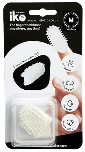 iKo Brosse à dents blanchissante pour les doigts + étui transparent, doux au toucher, pas de dentifrice ou d'eau nécessaire, 100 % recyclable, soins dentaires écologiques pour adultes, mini voyage,