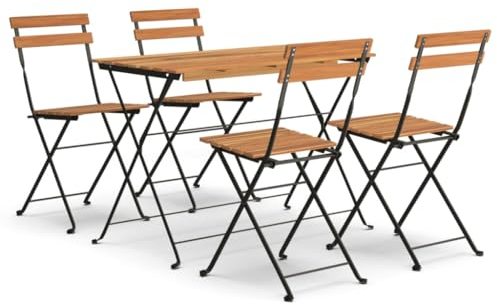 Makastle 5-TLG. Terrassenmöbel-Set, klappbar Gartenmöbel-Set mit Tisch & 4 Klappstühle, Kleiner Sitzgarnitur Bistroset für Balkon Garten Terrasse, Massivholz Akazie und Stahl