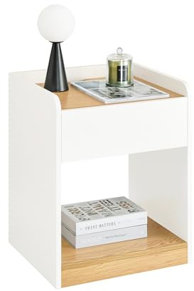 SoBuy Nachttisch mit Kabelmanagement 45x40x55cm | Moderner Beistelltisch mit Schublade und offenem Fach für Schlafzimmer und Wohnzimmer FBT128-WN