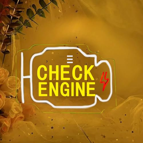 HFHungkeong Neonschild „Check Engine“, dimmbare LED-Neonschilder für Wanddekoration, Stromversorgung über USB, Garagen-LED-Neonlicht für Garage, Männerhöhle, Heimdekoration, Reparaturwerkstatt