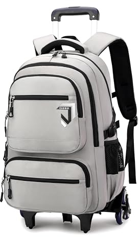 ETAISHOW Rolling Backpack for Boys Trolley Bookbag with Wheels for Adults Wheeled Luggage Laptop Backpack for Men, E 6 Wheels-light Grey, 6 Wheels