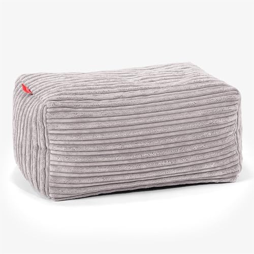 Lounge Pug Petit Pouf Repose Pied en Velours Côtelé, Repose-Pieds Ottoman, Siège Supplémentaire pour Salon, Entrée, Bureau, Argent Aluminium