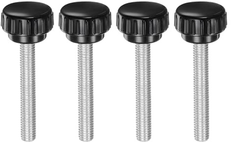 sourcing map Lot de 4 boutons de serrage moletés M8 x 55 mm métriques en acier au carbone plaqué zinc filetage mâle à vis moletée de type 30 mm à tête ronde filetée à main Noir