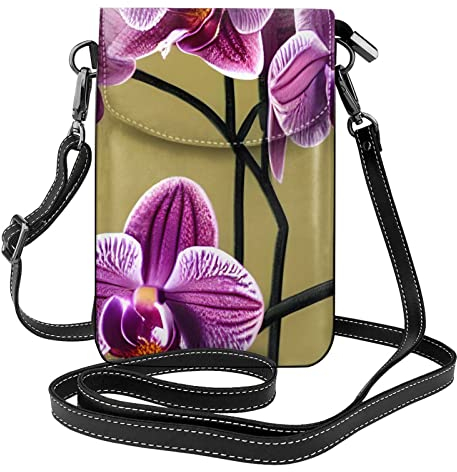 yefan Beautiful Orchids Damen-Umhängetasche und Handy-Geldbörse mit Reißverschluss, niedliche Geldbörse, Schultertasche, abnehmbarer Schultergurt, Schwarz , Einheitsgröße