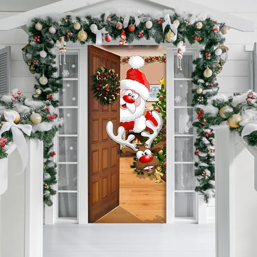 Couverture de Porte Noel, 200 x 90 cm Bannière de Porte de Noël, Décoration de Bannière de Porte de Noël pour Porte d'entrée, pour Usage Intérieur et Extérieur