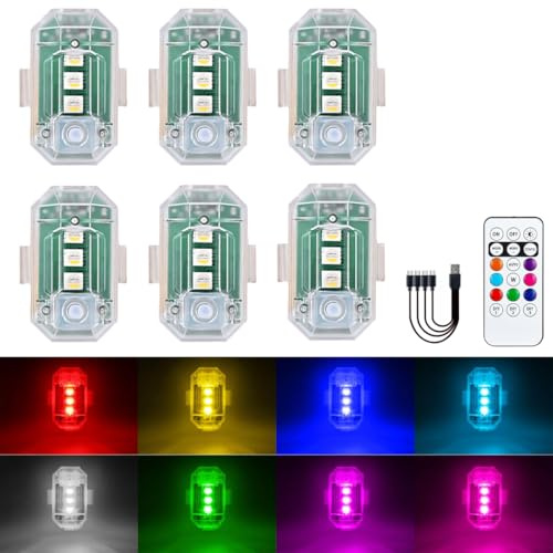 Stroboskoplicht LED für Flugzeug, LED-Licht für Drohne, Anti-Collisions-Licht, USB, 8 Farben, wiederaufladbarer LED-Blitz, geeignet für DJI Mini 4 Pro und alle Zubehörteile für RC Drohnen (6 Stück)