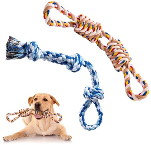 7WUNDERBAR Juguete de Masticación para Perros Grandes - 2 Piezas de 60 cm, Cuerda con 3 Nudos - Masticables