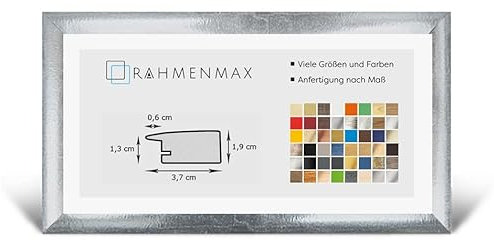 RahmenMax® Toskana Bilderrahmen Bildmaß 38x98 cm zum Aufhängen/Maßanfertigung möglich/MDF Posterrahmen in Silberglanz Vintage Dekor mit Acrylglas klar/Puzzle Rahmen