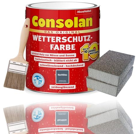 Consolan Kit de peinture de protection contre les intempéries 750 ml - Peinture pour bois - Protection durable - Opaque (bleu nuit)