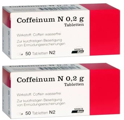 Coffeinum N 0,2 g Tabletten – Koffeintabletten gegen Ermüdungserscheinungen, 200mg Koffein hochdosiert und teilbar – Apothekenprodukt - Doppelpackung (2x 50St)