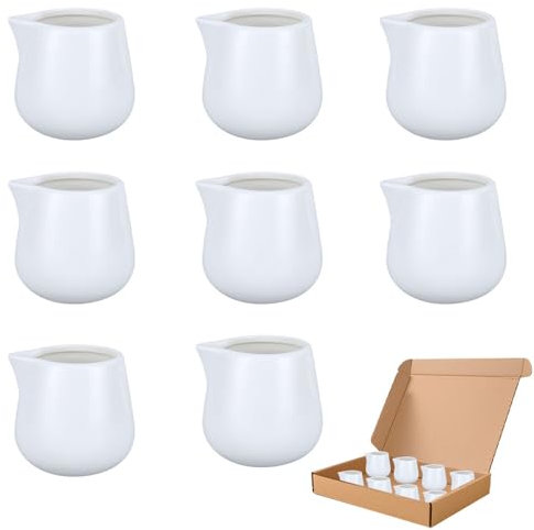 KBIBCK Lot de 8 mini pots à lait en céramique blanche, mini pot à lait en porcelaine, pour cafés, hôtels, etc., également un bon cadeau pour la famille et les amis (45 ml)