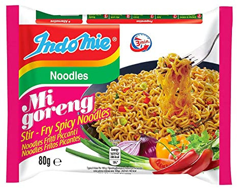 Indomie Fideos instantáneos, Mi Goreng Pedas, picante - 80 gr (Paquete de 6)