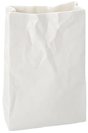Vaso a forma di libro - Vaso per fiori in ceramica, vasi plissettati ad ampia apertura | Vaso per fiori in ceramica con sacchetto di carta, vaso in ceramica unico con sacchetto di carta bianco opaco