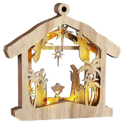 Presepe A LED - Display Natalizio Luminoso Con Sacra Famiglia E Stalla | Decorazione Natalizia Resistente Alle Intemperie Per Uso Interno Ed Esterno | Calde Luci A LED Per L'arredamento Festivo Della