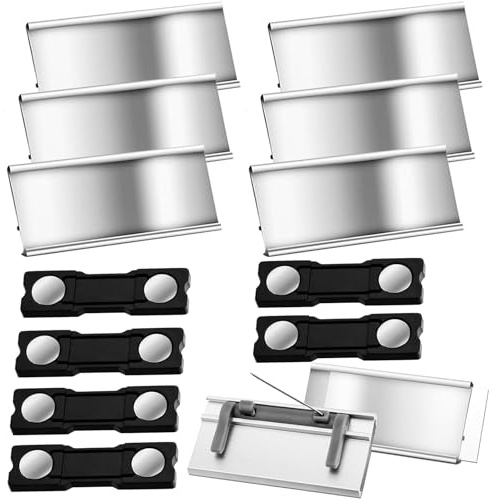 6 Piezas Insignia de Nombre, Placas Identificativas Magnéticas de Aluminio, Etiquetas de Identificación, 7×2.2 cm, Chapa Identificativa Trabajo, Plata