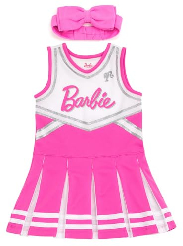 Barbie Little Girls Cheerleader Dress and Bow Outfit Set Pink/White 6
