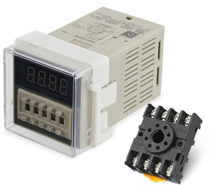 AIRUIXI Relé Temporizador Relé Temporizador programable Digital DH48S-2Z con Dos Grupos de retardo de 0,01 S a 99 H 99 M con Base CA/CC 12 V 24 V 36 V 110 V 220 V(DC AC 12V)