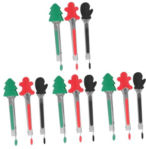 Cabilock 12pezzi Pinze Acciaio Inossidabile Con Silicone Pinze Natale Per Per Air Fryer e Buffet Colori Festivi Gingerbread e Nero Guanto