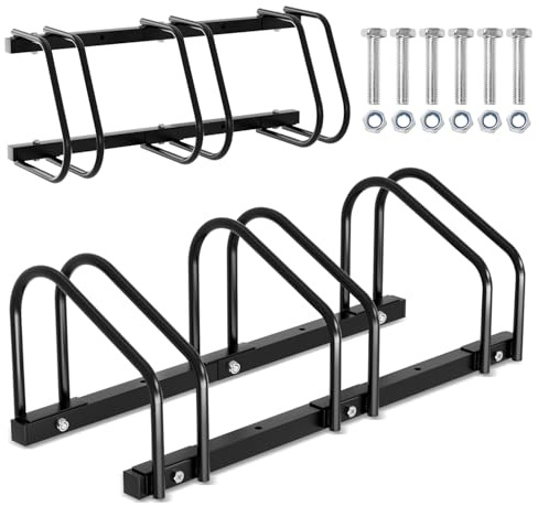Daromigo Râtelier à vélo pour 3 vélos, montage au sol ou au mur, support multiple avec espacement des roues de 30 cm pour largeur de pneu de 35 à 55 mm, support de vélo, fond noir