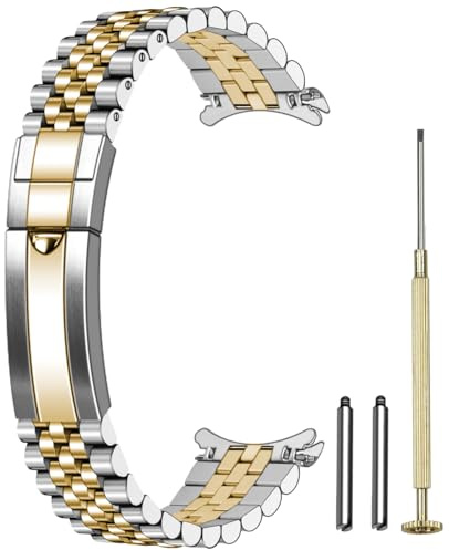 Juntan Verschraubtes Edelstahl Uhrenarmband 20mm 22mm für Männer Frauen, Gebogenes Ende Metall Armband mit Oyster Schnalle Ersatzarmband Silbe