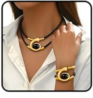 AIETUE Gold Jewelry Set, Silver Black Boho Western Double Layered Chunky Vintage Pendant Necklace Stack Trendy Adjustable Non Tarnish Jewelry Sets For Women