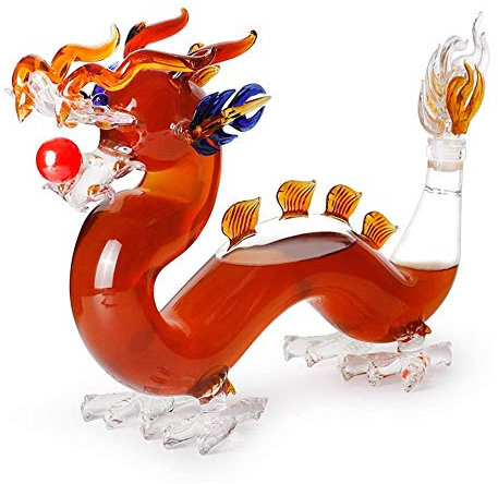 Decanter a forma di drago cinese, decanter per vino in vetro senza piombo, con tappo in vetro, grande capacità, decanter per liquori