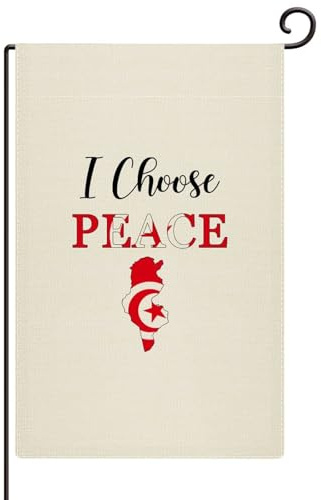 I Choose Peace Tunisie Drapeau de jardin vertical double face Série héros drapeaux de cour en toile de jute Bannière vintage pour la maison et l'extérieur 30,5 x 45,7 cm