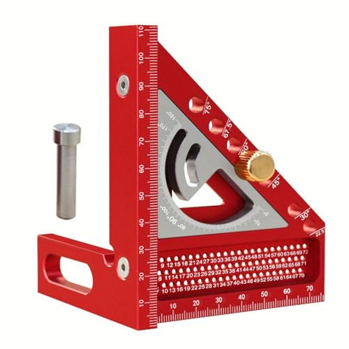 Oreilet 3D Multi Angle Measuring Ruler for Carpenter Square, 0-180 Degree Miter Triangle Ruler, Angle Protractor, Drawing Line Scriber, Layout Tool for Engineer Woodworking (Red and Gray)
