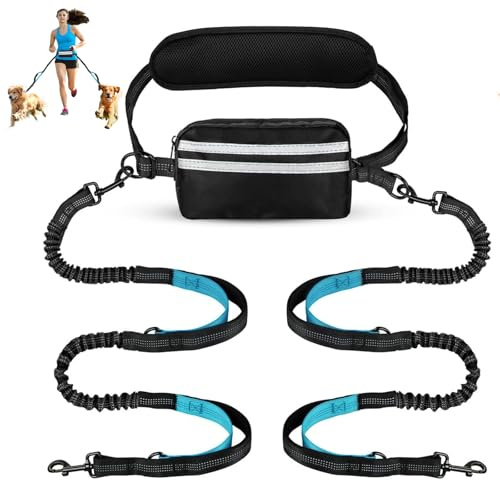 Laisse Mains Libres pour Chiens, Jogging Chiens Laisses de Course avec Ceinture, Sac Banane détachable, Entraînement Laisse Chien de Taille Moyenne et Grande