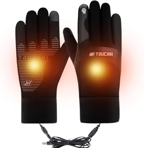 JEONDFG Beheizbare Handschuhe,Winter Vollfinger,USB Beheizte Handschuhe Nicht-Slip,wasserdichte Touchscreen Winterhandschuhe Beheizt,für Damen Herren Klettern,Radfahren
