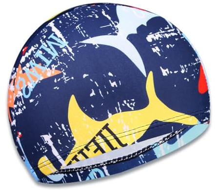 KEQAR 1 Cuffia Nuoto per Bambini, Cuffia Piscina con Motivo Cartoon per Ragazzi e Studenti, Accessorio Piscina (Motivo Squalo)