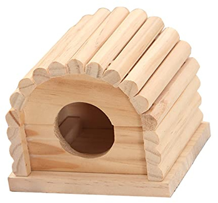 UKCOCO Cabaña De Madera para Hámsters Casa De Hámster Respirable Madera Natural 11x10x9 Cm Refugio De Juego para Mascotas Pequeños