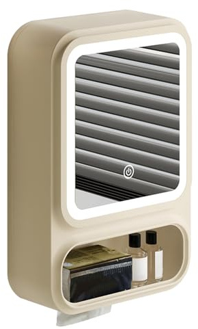 Jlobnyiun Specchio da bagno – Montaggio a parete, organizer per armadietti, mensola a specchio a LED con contenitore, porta magnetica, pezzo decorativo minimalista per bagno utilizzato nella toilette