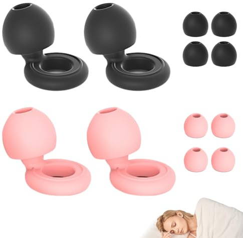 PLATEYTR Tapones para oídos de Silicona líquida 2 Pares con Estuche, Negro y Rosa, con 8 Almohadillas S/M/L, Ideales para Dormir, estudiar, Trabajar y Viajar