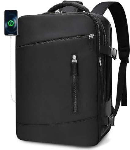 BAGZY Mochila 40x30x15 Iberia Mochila Avion Air France British Airways Equipaje de Mano 30x40x15 Mochilas Viaje Mochilas Cabina Impermeable para Ordenador Portáti con Puerto USB Hombre Mujer Negro
