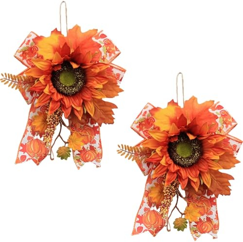 Xiyocadt 2 Stück Türkranz Herbst Herbstkranz,30 cm Herbst Girlande Ahornblätter,Sonnenblumen Deko Kranz, Wandbehang für Drinnen und Draußen, Hochzeit, Erntedankfest, Party, Kamin (Sonnenblumen)