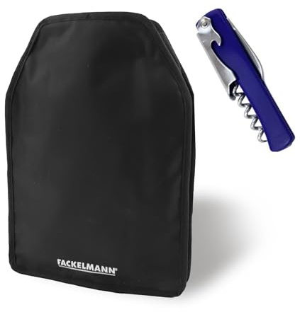 Fackelmann Set Cavatappi Sommelier Acciaio Inox Multifunzione 3-in-1 e Raffredda Bottiglie Elegante Nero con Gel Integrato, Kit Enologico Essenziale per Vino, Spumante e Champagne