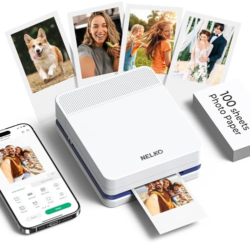 Nelko Portable Photo Printer, PP03 Color Mini Photo Printer with Smart AI APP for iPhone & Android, with 100 Sheets of Photo Paper, AI Bluetooth Picture Printer for Christmas, Family, Travel, White
