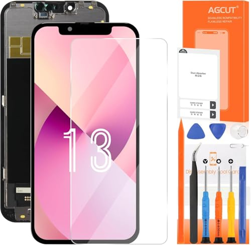 AGCUT LCD Display pour iPhone 13 Écran LCD pour iPhone 13 A2482 A2631 A2634 A2635 A2633 6,1 Pouces Ecran Replacement 3D Tactile Digitalizer Assemblée Complète avec Outils, Noir Incell
