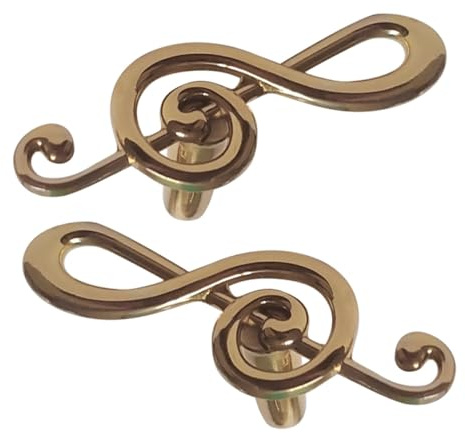 Alipis Manopole per Cassetti in Ottone Vintage 2 Pezzi Pomelli Decorativi Design Note Musicali Maniglie per Armadi e Mobili Camera da Letto Accessori per Cassettiere e Scarpiere