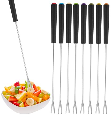 8 Stück Fonduegabel aus Edelstahl, 23 cm Fondue Gabeln, Fonduebesteck | Fonduespieße, Käsefonduegabeln, mit Hitzebeständigem Griff, für Fondue, Braten, Schokolade, Käse, Dessert, Obst, Gemüse