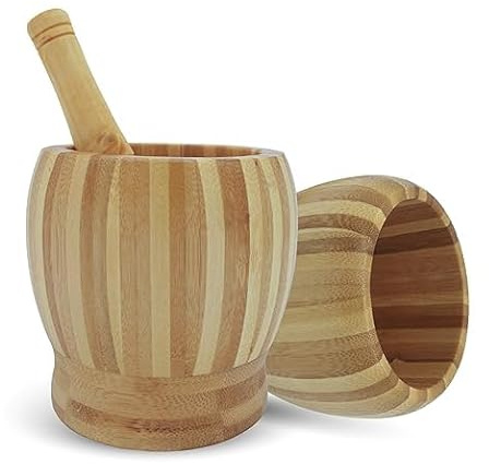 STL Pestle and Mortar Set, Bamboo Wooden Mortar and Pestle Spice Grinder for Garlic, Pepper, Herbs, Spices, Seeds & Nuts, Herb Crusher Kitchen Tool & Housewarming Gift (Small)