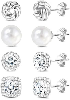 Morfetto Sterling Silver Stud Earrings Hypoallergenic Pearl Earrings Silver