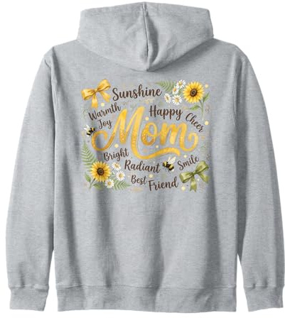 Radiant Mom Floral Sunshine Bumblebee Design Zip Hoodie