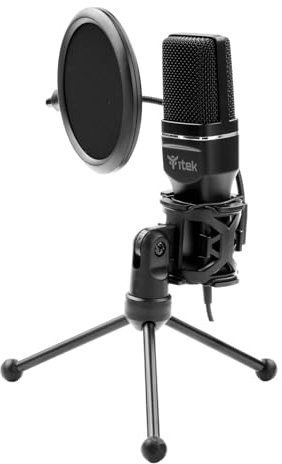 Itek Microphone à condensateur M100 – USB – Trépied – Filtre Anti-Pop et bonnette – Audio Professionnel
